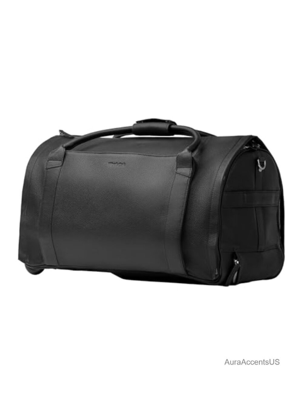 Full-Grain Pebbled Leather Rolling Duffle Bag with Garment Compartment & Laptop